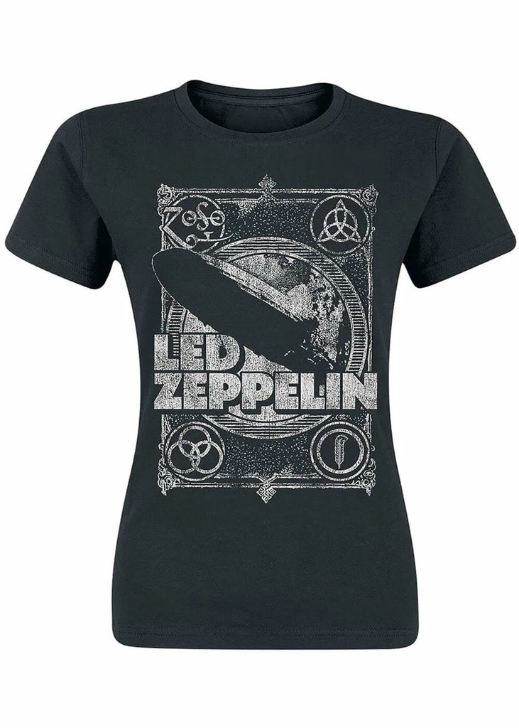 Band Shirts Led Zeppelin Vintage Girlie T-Shirt Black 1 Band Shirts Led Zeppelin Vintage Girlie T-Shirt Black