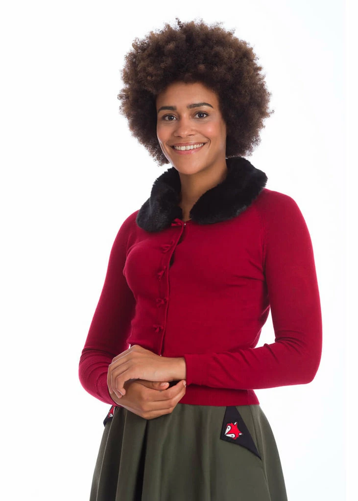 Banned Bow Dreaming 40's Cardigan In Burgundy 1 Banned Bow Dreaming 40's Cardigan In Burgundy