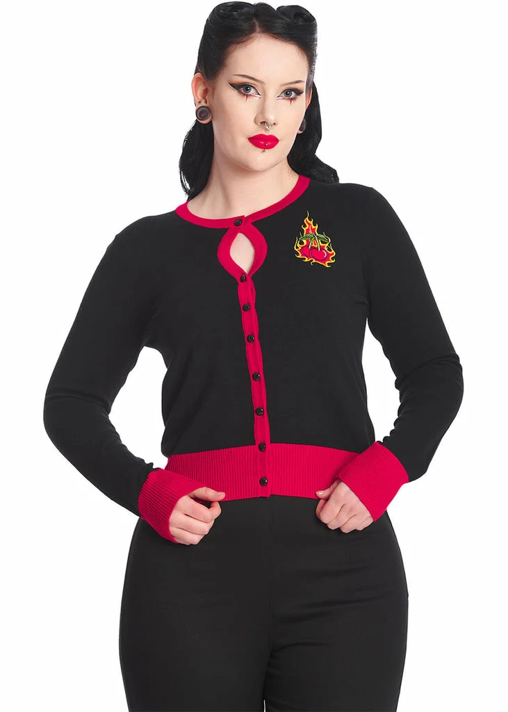Banned Cherry Blaze 50's Cardigan Black 2 Banned Cherry Blaze 50's Cardigan Black - Image 2