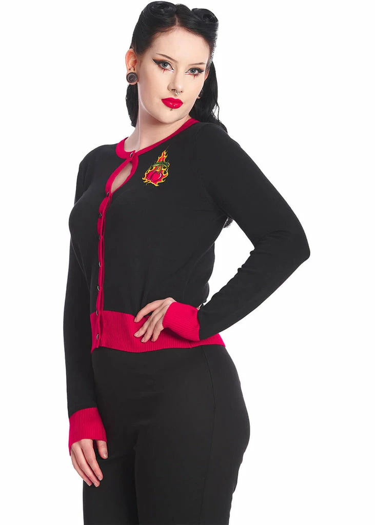 Banned Cherry Blaze 50's Cardigan Black 3 Banned Cherry Blaze 50's Cardigan Black - Image 3
