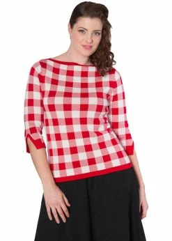 Banned Check Me 40's Jumper Top Red -Banned Retro Shop banned JP57036 check me top red 2 1024x1024