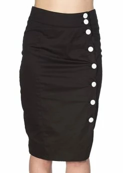 Banned Button Down 50's Pencil Skirt Black