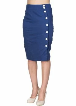Banned Button Down 50's Pencil Skirt Navy -Banned Retro Shop banned SK25147 button down skirt nvy 3 1024x1024