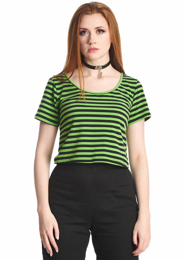 Sweet Yet Spooky Stripe Top Green Black 1 Sweet Yet Spooky Stripe Top Green Black
