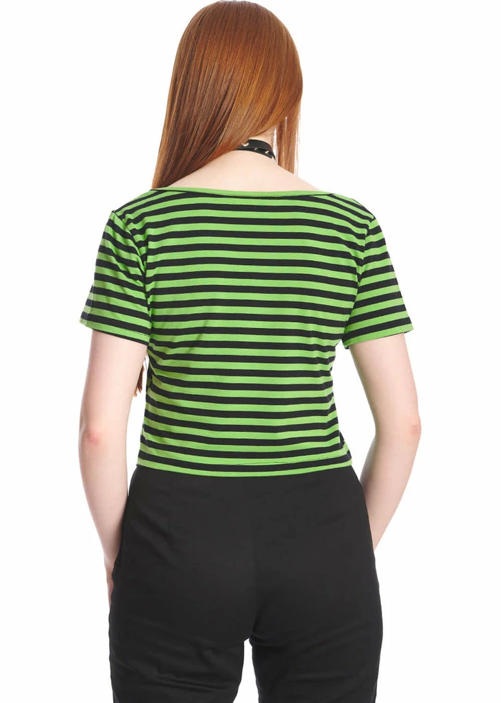 Sweet Yet Spooky Stripe Top Green Black 2 Sweet Yet Spooky Stripe Top Green Black - Image 2