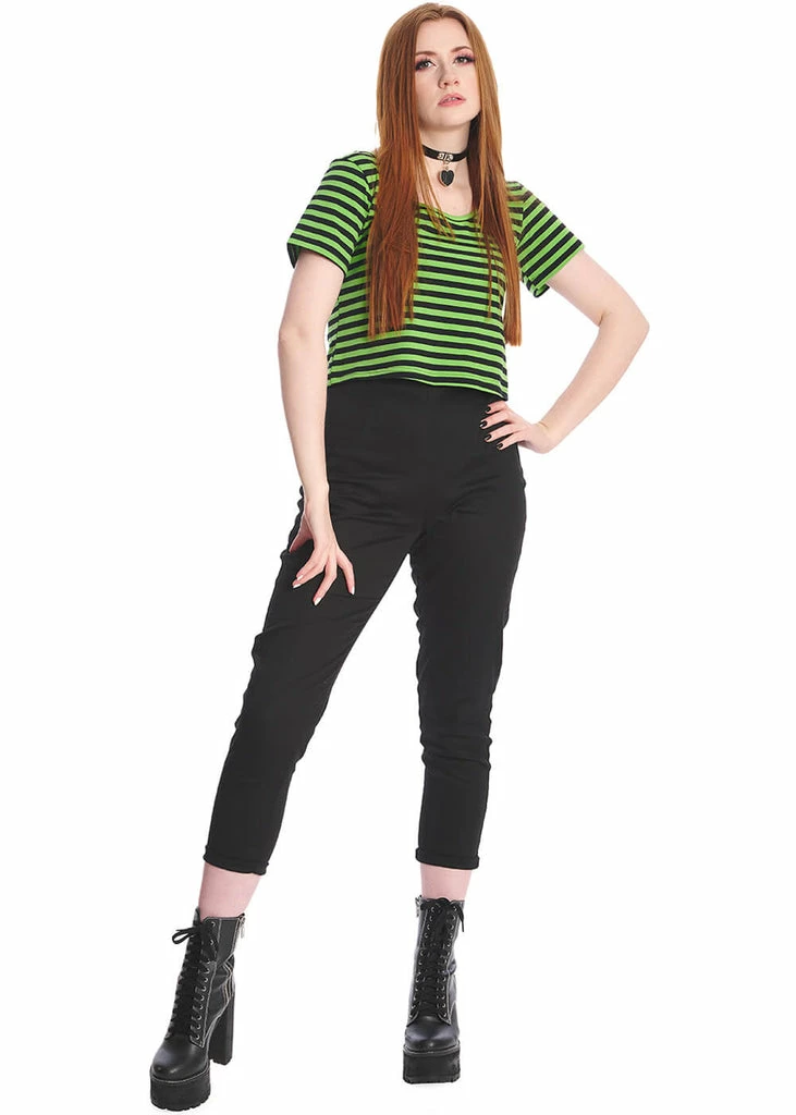 Sweet Yet Spooky Stripe Top Green Black 3 Sweet Yet Spooky Stripe Top Green Black - Image 3