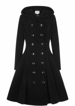 Collectif Heather Quilted Velvet 40's Coat Black