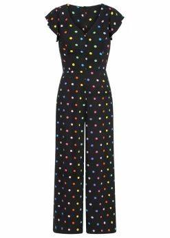 Collectif Thelma Rainbow Polka Dot 70's Jumpsuit Black