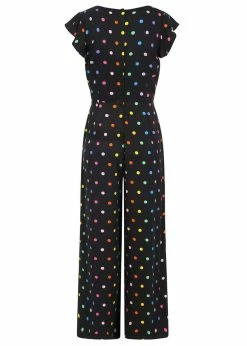 Collectif Thelma Rainbow Polka Dot 70's Jumpsuit Black -Banned Retro Shop collectif JS SS221908A thelma rainbow polka jumpsuit blk 1 0847be76 daaf 494f adb2 c9cce66feb65 1024x1024