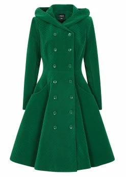 Collectif Heather Quilted Velvet 40's Swing Coat Green