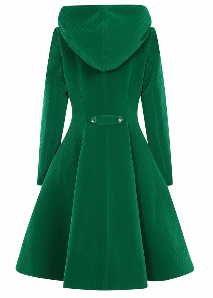 Collectif Heather Quilted Velvet 40's Swing Coat Green 3 Collectif Heather Quilted Velvet 40's Swing Coat Green - Image 3