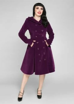 Collectif Heather Quilted Velvet 40's Swing Coat Purple -Banned Retro Shop collectif JT AW220603B heather velvet coat pur 1 bd12a9e0 0fcc 4fa6 9e84 1ebeb4ad5451 1024x1024