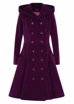 Collectif Heather Quilted Velvet 40's Swing Coat Purple
