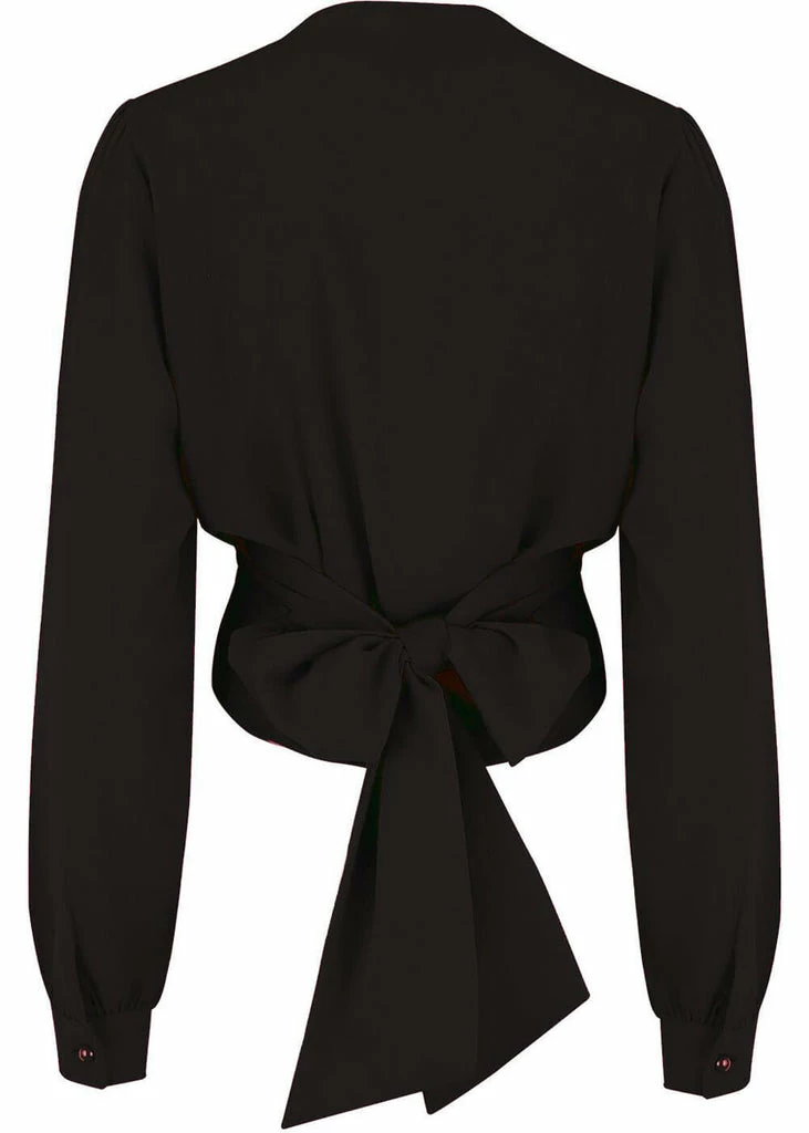Rock N Romance Darla Long Sleeve 40's Wrap Blouse Black 2 Rock N Romance Darla Long Sleeve 40's Wrap Blouse Black - Image 2