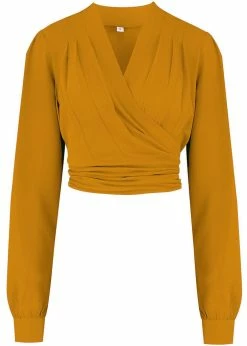 Rock N Romance Darla Long Sleeve 40's Wrap Blouse Mustard