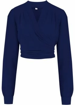 Rock N Romance Darla Long Sleeve 40's Wrap Blouse Navy Blue