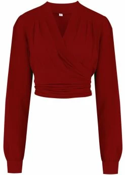 Rock N Romance Darla Long Sleeve 40's Wrap Blouse Wine