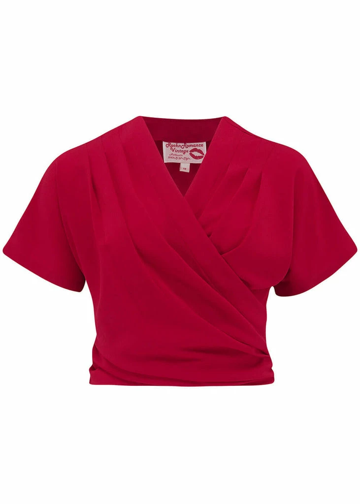 Rock N Romance Darla Short Sleeved 40's Wrap Blouse Red 1 Rock N Romance Darla Short Sleeved 40's Wrap Blouse Red