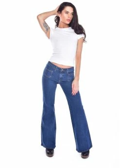 Run & Fly Patch Pocket 70's Flare Jeans Navy -Banned Retro Shop run and fly JM116 patch pocket flare jeans navy 0 1024x1024