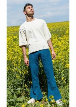Run And Fly Mens Hendrix Corduroy 70's Flare Trousers Ink Blue