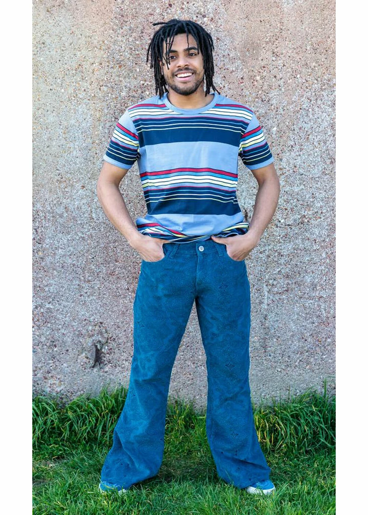 Run And Fly Mens Hendrix Corduroy 70's Flare Trousers Ink Blue 3 Run And Fly Mens Hendrix Corduroy 70's Flare Trousers Ink Blue - Image 3