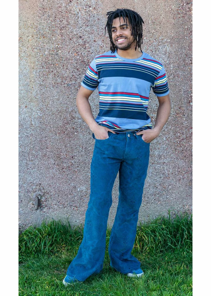 Run And Fly Mens Hendrix Corduroy 70's Flare Trousers Ink Blue 4 Run And Fly Mens Hendrix Corduroy 70's Flare Trousers Ink Blue - Image 4