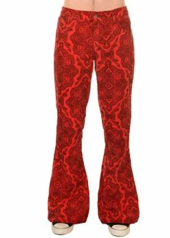 Run & Fly Mens Hendrix Corduroy 70's Flared Trousers Red
