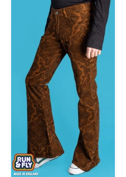 Run & Fly Mens Hendrix Corduroy 70's Flared Trousers Tobacco Brown