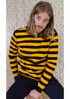 Run & Fly Retro Striped 70's Jumper Yellow Black