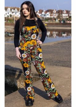 Run & Fly 70's Floral Flares Dungarees Brown 11 Run & Fly 70's Floral Flares Dungarees Brown -Banned Retro Shop run and fly JM2056 70s floral flared dungarees brown 0 1024x1024