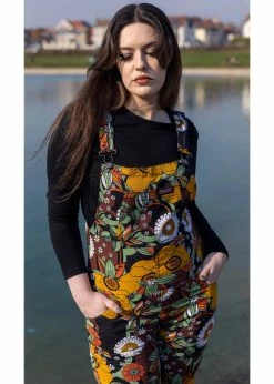 Run & Fly 70's Floral Flares Dungarees Brown 8 Run & Fly 70's Floral Flares Dungarees Brown -Banned Retro Shop run and fly JM2056 70s floral flared dungarees brown 3 1024x1024