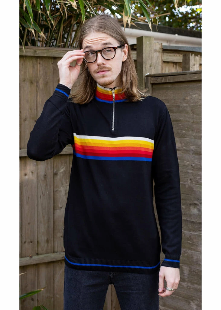 Run & Fly Retro Zip 70's Jumper Black 1 Run & Fly Retro Zip 70's Jumper Black