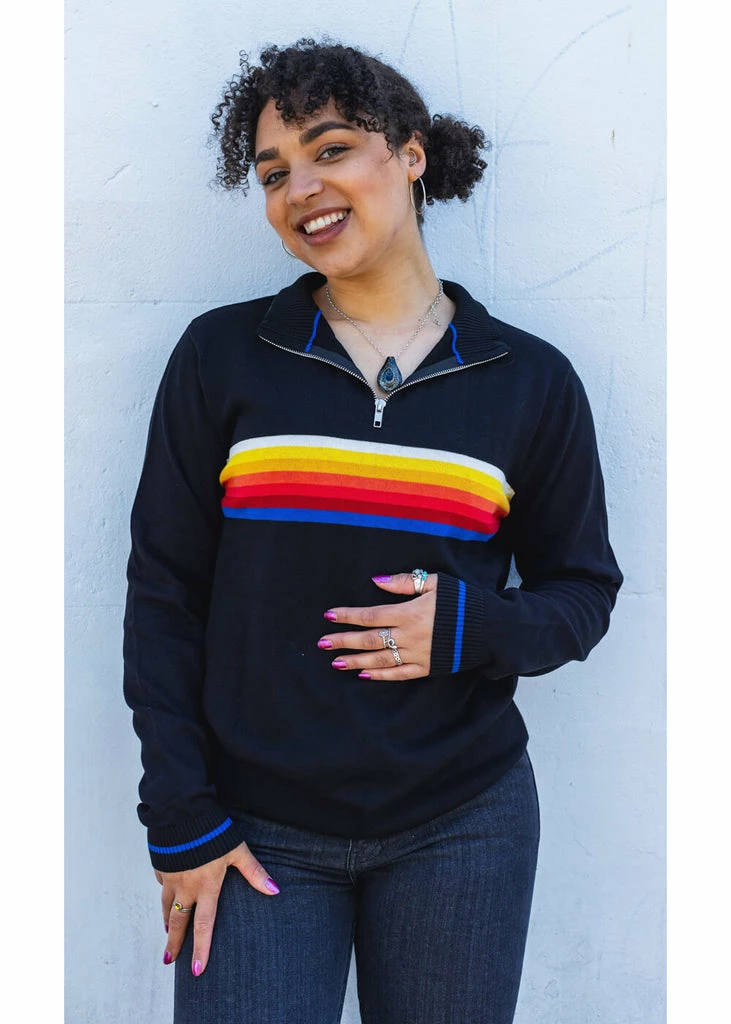 Run & Fly Retro Zip 70's Jumper Black 2 Run & Fly Retro Zip 70's Jumper Black - Image 2