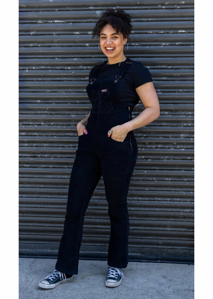 Run & Fly Corduroy 70's Flare Dungarees Black 1 Run & Fly Corduroy 70's Flare Dungarees Black