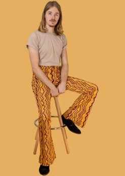 Run & Fly Zigzag Flare 70's Trousers Honey Gold