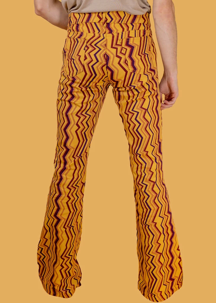 Run & Fly Zigzag Flare 70's Trousers Honey Gold 3 Run & Fly Zigzag Flare 70's Trousers Honey Gold - Image 3