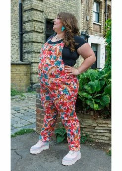 Run & Fly Tigery Lily 70's Dungarees Tuinbroek Pink -Banned Retro Shop run and fly JM2121 tigery lily dungarees pink 2 1024x1024