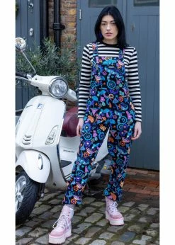 Run & Fly Mushroom Mayhem 60's Dungarees Black -Banned Retro Shop run and fly JM2174 mushroom mayhem dungarees blk 0 1024x1024
