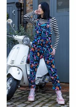Run & Fly Mushroom Mayhem 60's Dungarees Black