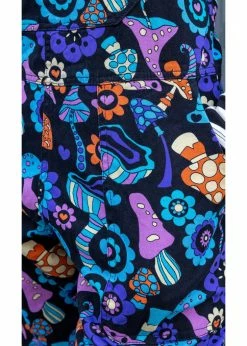 Run & Fly Mushroom Mayhem 60's Dungarees Black -Banned Retro Shop run and fly JM2174 mushroom mayhem dungarees blk 4 1024x1024