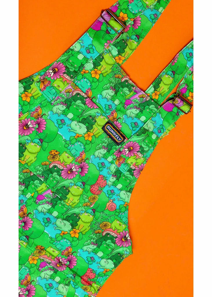 Run & Fly Mushroom Babes Frog Dungarees Green 2 Run & Fly Mushroom Babes Frog Dungarees Green - Image 2