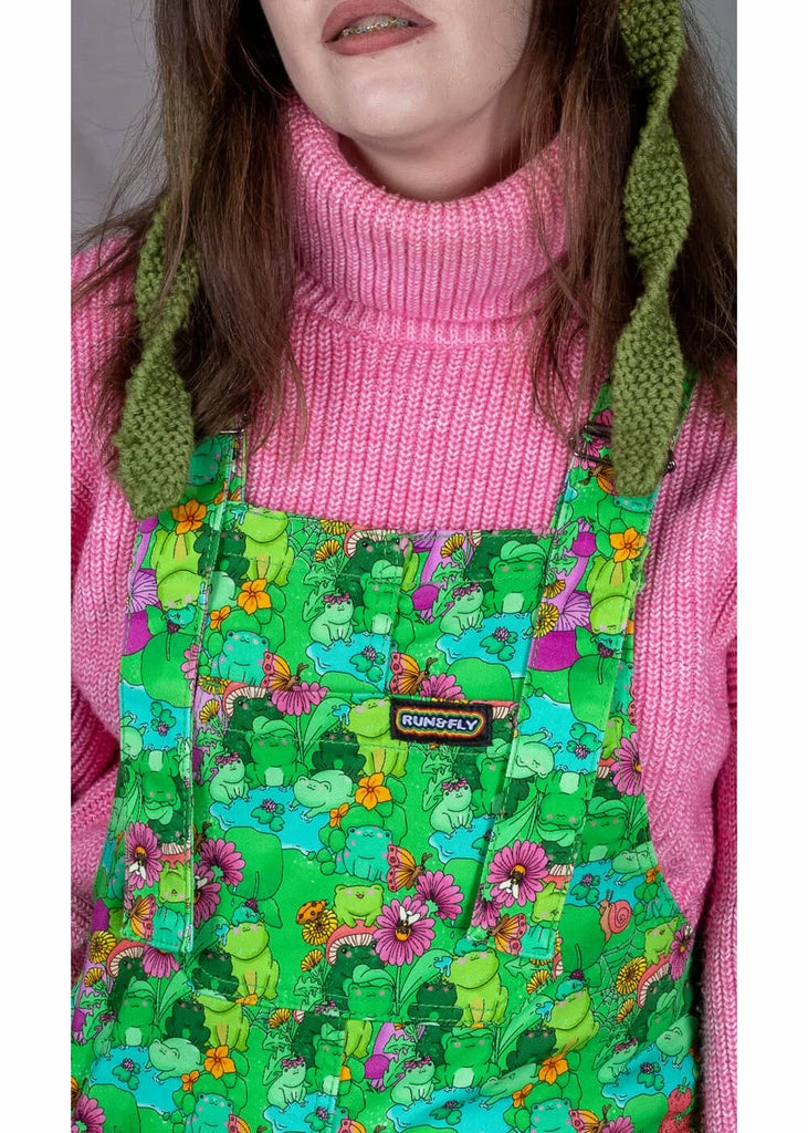 Run & Fly Mushroom Babes Frog Dungarees Green 4 Run & Fly Mushroom Babes Frog Dungarees Green - Image 4
