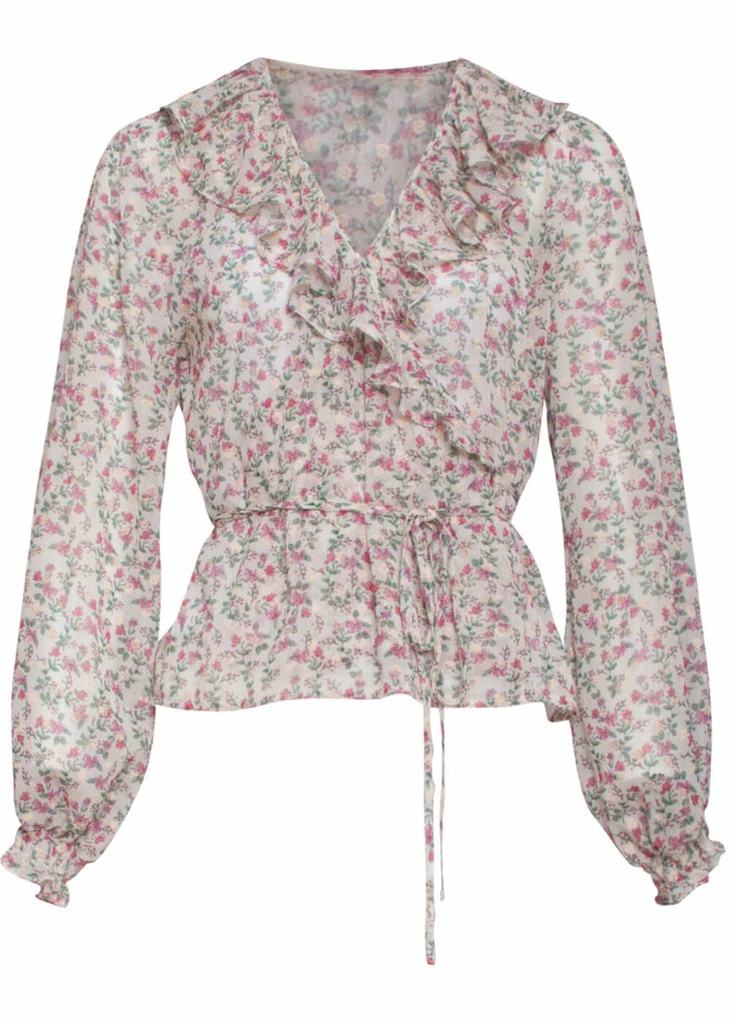 Smashed Lemon Floral Goddess 70's Blouse White 1 Smashed Lemon Floral Goddess 70's Blouse White