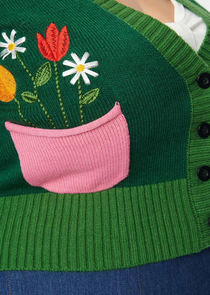Unique Vintage Smak Parlour Flower Pot 50's Cardigan Green - Image 3