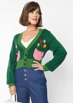 Unique Vintage Smak Parlour Flower Pot 50's Cardigan Green