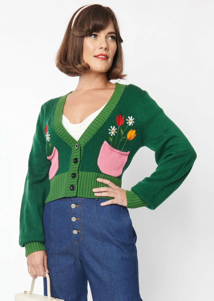 Unique Vintage Smak Parlour Flower Pot 50's Cardigan Green