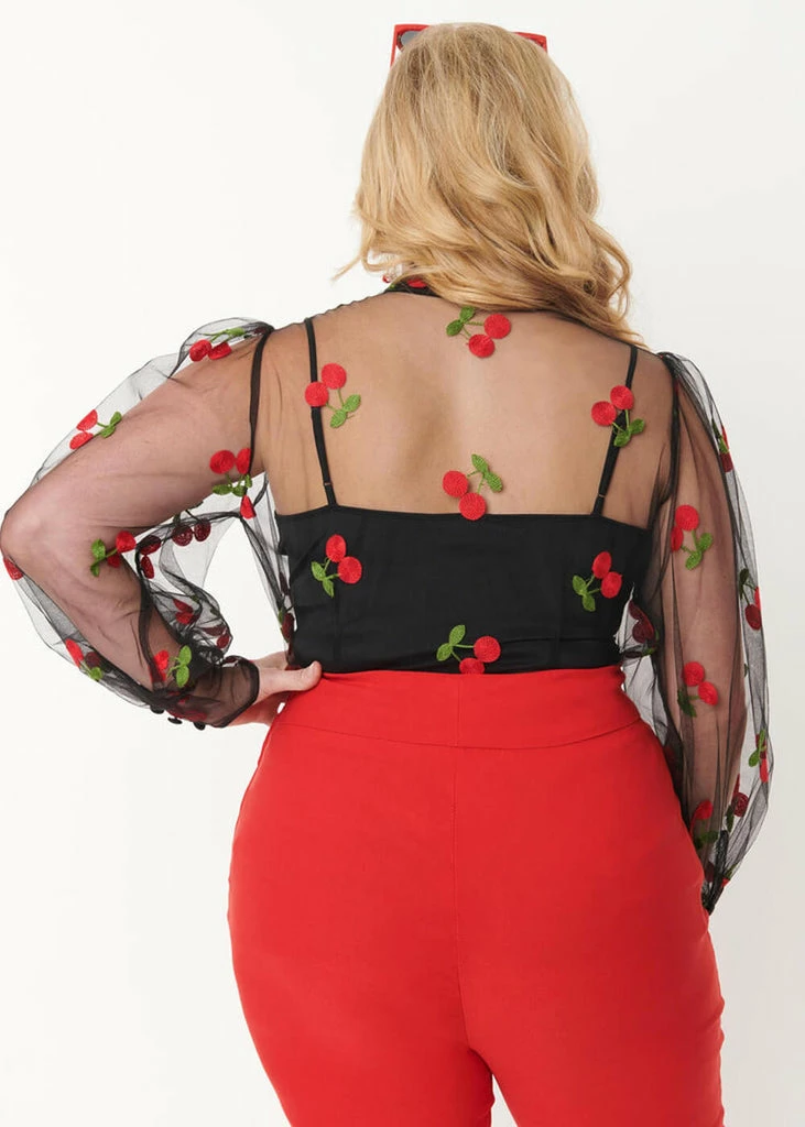 Unique Vintage Gwen Cherry 40's Blouse Black - Image 5