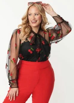 Unique Vintage Gwen Cherry 40's Blouse Black -Banned Retro Shop unique vintage K1020WT0FS gwen cherry blouse blk 3 1024x1024