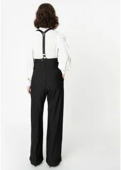 Unique Vintage Thelma Pinstripe 40's Trousers With Suspenders Black White -Banned Retro Shop unique vintage K1034WR0 thelma pin trousers blk wt 6 1024x1024