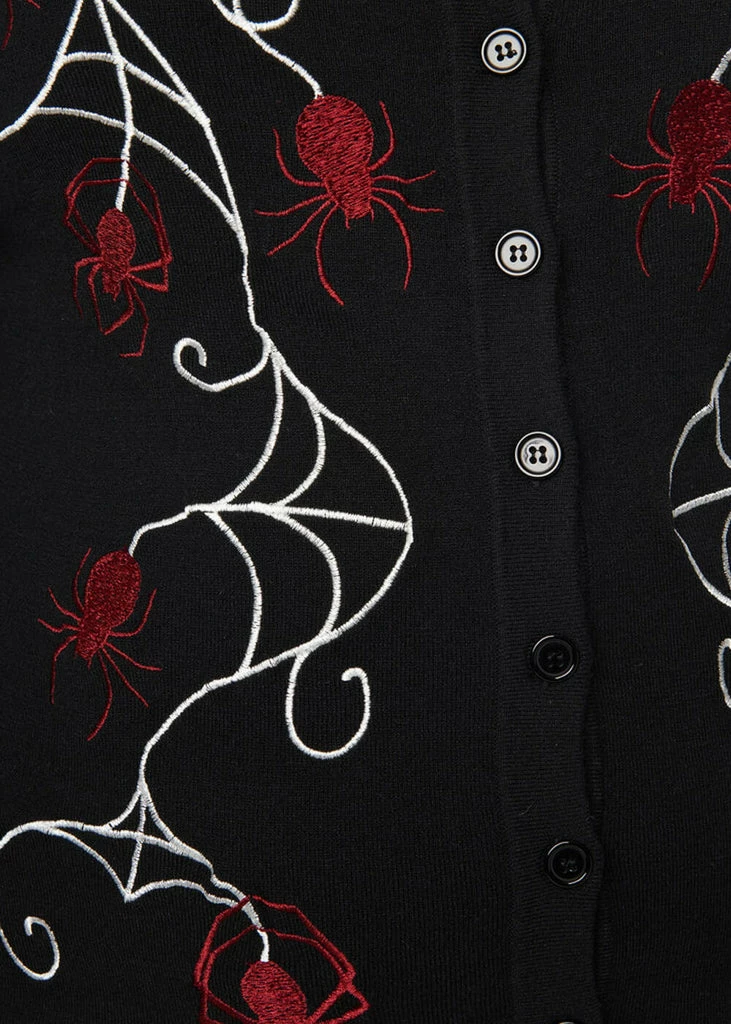 Unique Vintage Bookworm Spiderweb 50's Cardigan Black 2 Unique Vintage Bookworm Spiderweb 50's Cardigan Black - Image 2